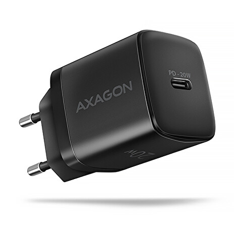 AXAGON ACU-PD20, nabíječka do sítě 20W, 1x port USB-C, PD3.0/PPS/QC4+/AFC/Apple, černá