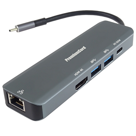 PremiumCord USB-C na HDMI, 2x USB3.2, PD 100W,RJ45
