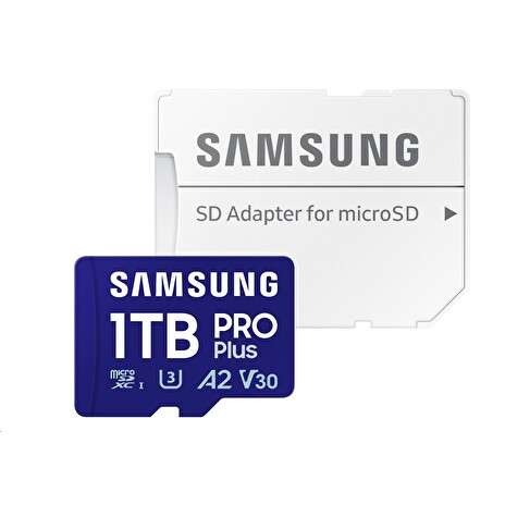 Samsung paměťová karta 1TB PRO Plus micro SDXC CL10 U3 (č/z: až 180/až 130MB/s) + SD adaptér