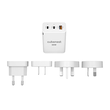 Cubenest Cestovní PD GaN Adaptér 65W S3D1 - (2× USB-C až 65 W, 1× USB-A až 60 W), přepěťová a podpěťová ochrana