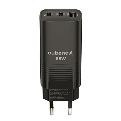 CubeNest S3D0 GaN Adaptér 65W černá - (2× USB-C až 65 W, 1× USB-A až 60 W), přepěťová a podpěťová ochrana