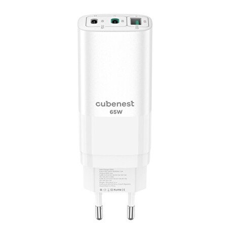 CubeNest S3D0 GaN Adaptér 65W bílá - (2× USB-C až 65 W, 1× USB-A až 60 W), přepěťová a podpěťová ochrana