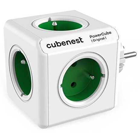 Cubenest Powercube Original, 5× zásuvka, bílá/zelená, dětská pojistka, uzemnění, max. 16A/250V~3680W/50-60Hz