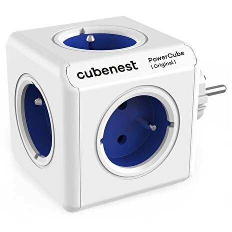 Cubenest Powercube Original, 5× zásuvka, bílá/modrá, dětská pojistka, uzemnění, max. 16A/250V~3680W/50-60Hz