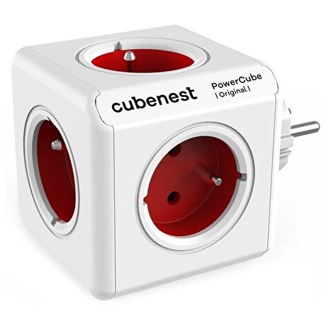Cubenest Powercube Original, 5× zásuvka, bílá/červená, dětská pojistka, uzemnění, max. 16A/250V~3680W/50-60Hz