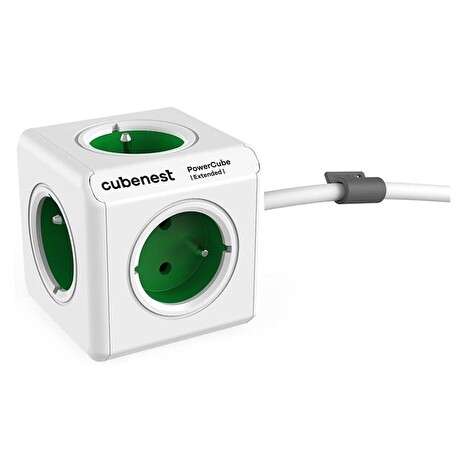 Cubenest Powercube Extended, 5× zásuvka, 1,5 m, bílá/zelená, dětská pojistka, uzemnění, dok, max. 10A/250V~2500W