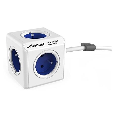 Cubenest Powercube Extended, 5× zásuvka, 1,5 m, bílá/modrá, dětská pojistka, uzemnění, dok, max. 10A/250V~2500W