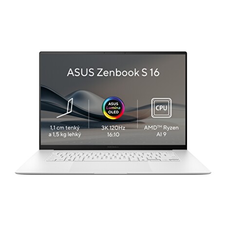 ASUS Zenbook S 16 OLED/UM5606WA/AI9-HX370/16"/2880x1800/T/32GB/2TB SSD/AMD int/W11P/White/2R
