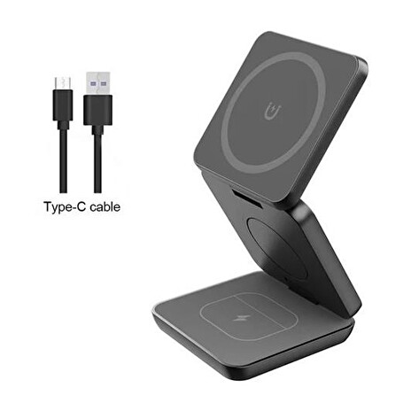 1stCOOL Qi bezdrôtová skladacia nabíjačka 3v1, MagSafe, černá, USB-C
