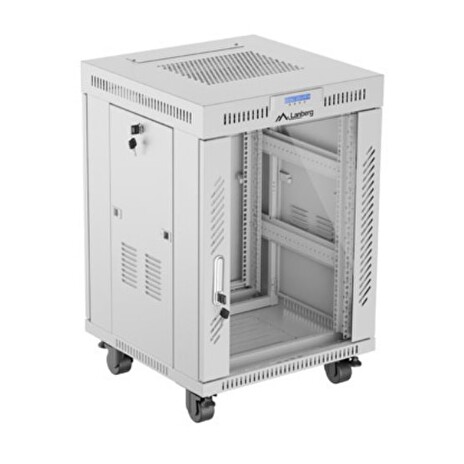 LANBERG Volně stojící skříň 19" 15U/600x600 LCD skleněné dveře šedá