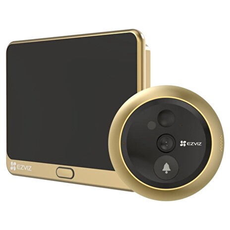 EZVIZ chytrý dveřní videotelefon DP2C/ Wi-Fi/ kamera 1080p/ H.265/ kukátko/ zvonek/ IR do 5 m/ PIR/ LCD 4,3"/ zlatý