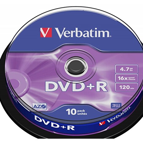 Verbatim DVD+R 4,7GB 16x, 10ks - média, AZO, spindle