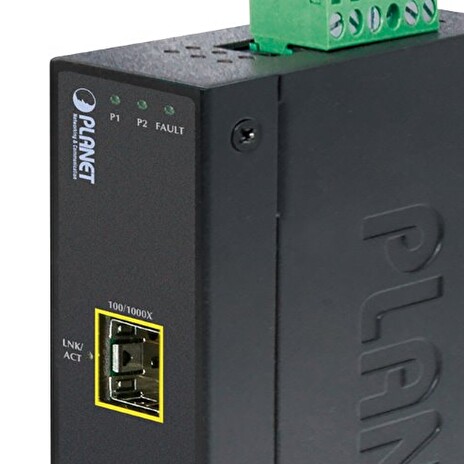 Planet IGTP-805AT Průmyslový konvertor 1x1Gb RJ45 / 1xSFP, PoE 802.3at, -40až75st, IP30, EFT+ESD, 12-48VDC, fanless