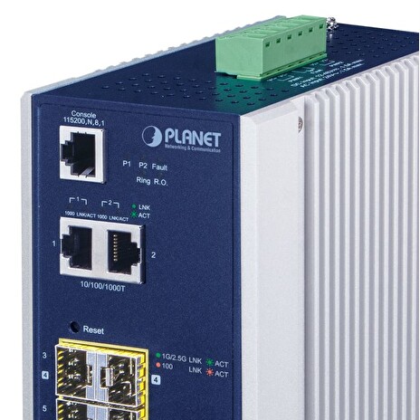 Planet IGS-10080MFT průmyslový L3 switch, 2x1Gb, 6x1Gb SFP, 2x2.5Gb SFP, 12-48VDC, -40~75°C, IP30