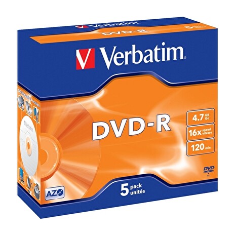 Verbatim DVD-R 4,7GB 16x, 5ks - média, jewel