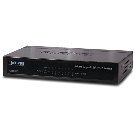 PLANET GSD-803 Switch, 8x 10/100/1000, 16 Gbps, Eco, kov