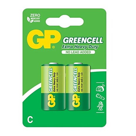 GP zinko-chloridová baterie 1,5V C (R14) Greencell 2ks fólie