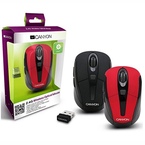 CANYON bezdrátová optická myš se 6 tlačítky, 800 DPI/ 1200 DPI/ 1600 DPI, černá
