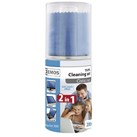 Emos SET čistící roztok pro TV/PC, 200 ml + utěrka z mikrovlákna 20x20 cm