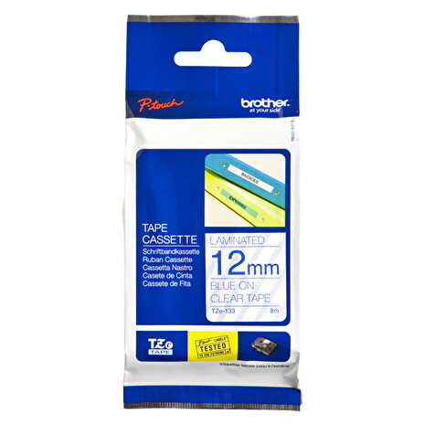 Brother TZe-133 - Blue on clear - Role (1,2 cm x 8 m) 1 role lamino páska - pro Brother PT-D210, D600, H110, P750, P950; P-Touch Cube PT-P300; P-Touch Cube Pro PT-P910