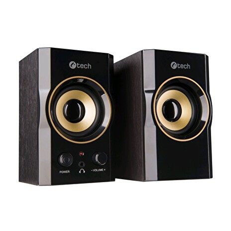 C-TECH reproduktory SPK-11, 2.0, dřevěné, černo-zlaté, USB, 5W