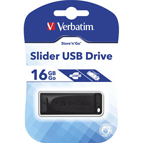 Verbatim Store & Go Slider flashdisk 16GB, čtení 10mb/s, zápis 4MB/s, černý