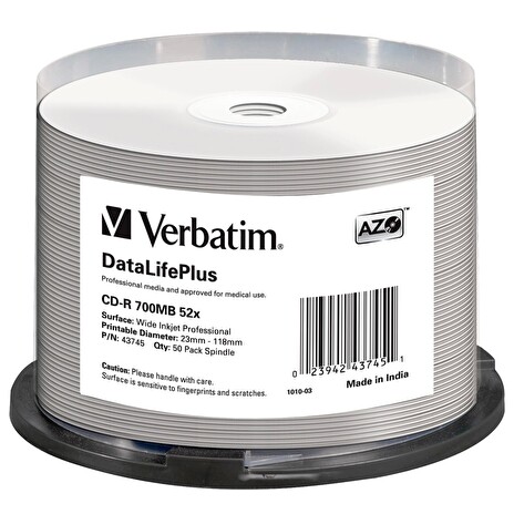 Médium Verbatim CD-R DLP 80min. 52x WIDE Profesional Printable 50-cake