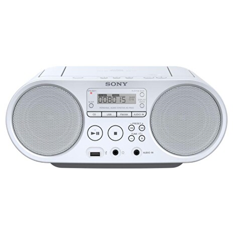 Sony ZS-PS50, přenosný stereo přehrávač Boombox s tunerem AM/FM, bílý