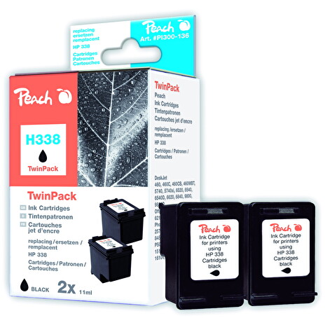 Inkoust Peach 2xC8765E, No.338 Twin Pack kompatibilní černý PI300-136 pro HPDJ 460, 5745, 6540, 9800, OJ 100, 6205, 7310