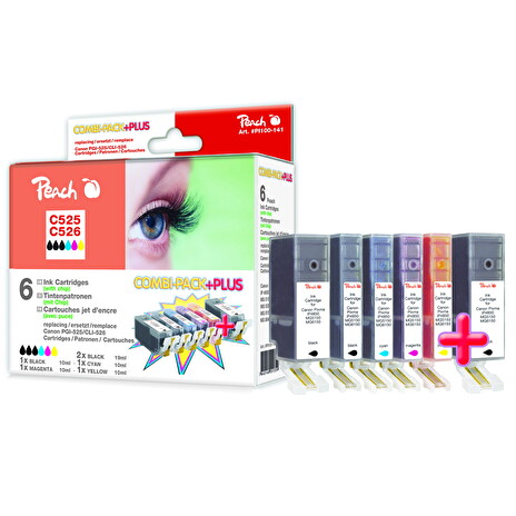 Inkoust Peach CLI-526C,M,Y,B+2xPGI-525 Combi Pack Plus kompatibilní barevná+černá PI100-141 pro Canon Pixma IP4850 (4x10