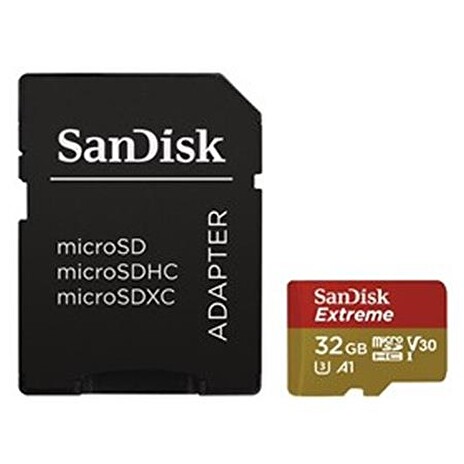 SanDisk MicroSDHC karta 32GB Extreme (100MB/s, Class 10 UHS-I V30, pro akční kamery) + adaptér