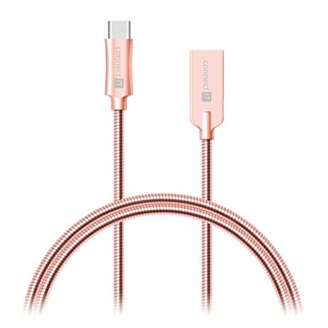 CONNECT IT Wirez Steel Knight USB-C (Type C) - USB-A, metallic rose-gold, 2,1A, 1 m