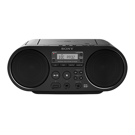 Sony ZS-PS50, přenosný stereo přehrávač Boombox s tunerem AM/FM, černý