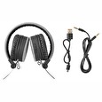 Nedis sluchátka s látkovým povrchem/ vestavěný mikrofon/ na uši/ bezdrátová/ Bluetooth v5.0/ výdrž 18h/ šedé-černé