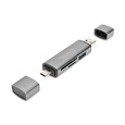 DIGITUS dvojitá čtečka karet OTG (USB-C + USB 3.0) 1x SD, 1x MicroSD, 1x USB 3.0, šedá