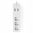 Nedis Wi-Fi chytrý prodlužovací přívod/ 3x Schuko zásuvka/ 16A/ 4x USB/ 1,8m/ Android/ iOS/ Nedis® SmartLife/ bílá