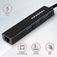 Axagon HMA-GL3A, USB 3.2 Gen 1 hub, porty 3x USB-A + Gigabit Ethernet, kovový, kabel USB-A 20cm