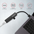 Axagon HMA-GL3A, USB 3.2 Gen 1 hub, porty 3x USB-A + Gigabit Ethernet, kovový, kabel USB-A 20cm