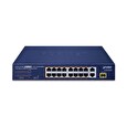 Planet FGSD-1821P PoE switch, 16x100M + 1xGb/SFP, extend mód 10Mb-250m, PoE 802.3at 185W