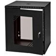 LEXI 19" nástěnný rozvaděč Basic 12U, šířka 520mm, hloubka 450mm, skleněné dveře, bez zad, černý