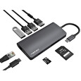 Natec multiport adaptér FOWLER 2 USB-C PD, 3X USB 3.0, HDMI 4K, RJ45, USB-C, SD, MICRO SD