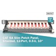 DIGITUS CAT 6A, propojovací panel třídy EA, stíněný, 12 portů, 0,5U, 10 ", černý