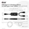 Club3D nabíjecí kabel USB Type-C, Y charging cable to 2x USB Type-C max. 100W, 1.83m/6ft M/M
