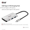 Club3D hub USB-C PD na 2x USB-C 10G porty a 2x USB-A 10G porty