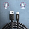 Axagon BUCM3-AM20AB, SPEED kabel USB-C <-> USB-A, 2m, USB 3.2 Gen 1, 3A, ALU, oplet, černý