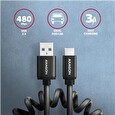 Axagon BUCM-AM10TB, TWISTER kabel USB-C <-> USB-A, 0.6m, USB 2.0, 3A, ALU, tpe, černý
