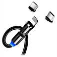 ColorWay Nabíjecí Kabel 3v1 Lightning+MicroUSB+USB-C/ Magnetic/ 2.4A/ Nylon/ Magnetic Rotation 540°/ 1m