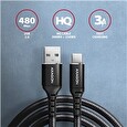 Axagon BUCM-AM20AB, HQ kabel USB-C <-> USB-A, 2m, USB 2.0, 3A, ALU, oplet, černý