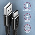 Axagon BUCM-AM20AB, HQ kabel USB-C <-> USB-A, 2m, USB 2.0, 3A, ALU, oplet, černý