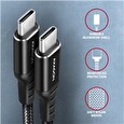 Axagon BUCM-CM20AB, HQ kabel USB-C <-> USB-C, 2m, USB 2.0, PD 60W 3A, ALU, oplet, černý